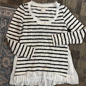 Anthropologie || Striped Black and White Sweater with Ruffle Hem